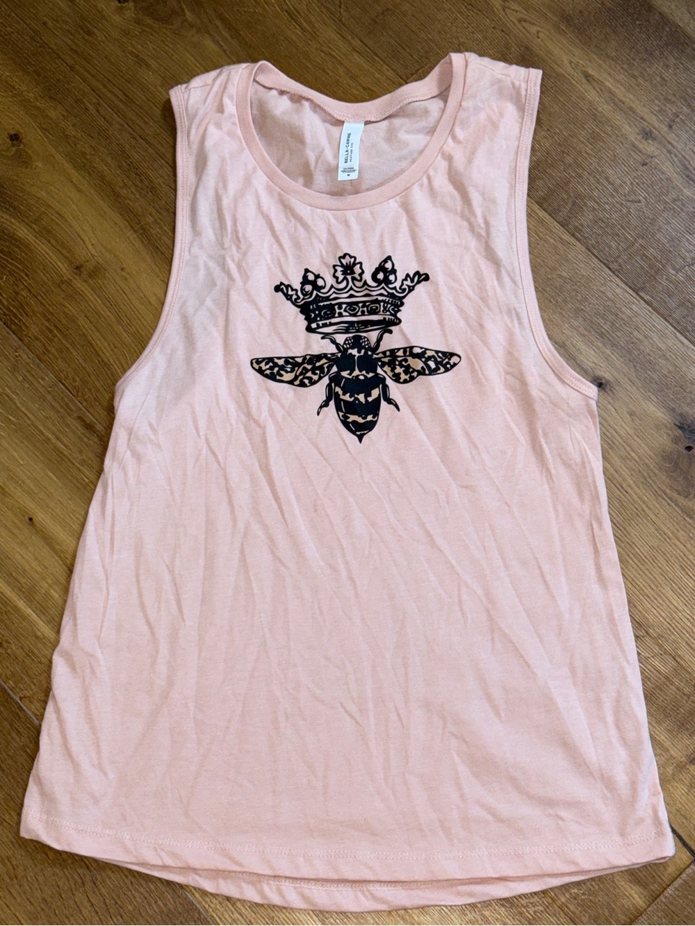 Bella + Canvas Light Pink Tank with Black Bee Crown Graphic